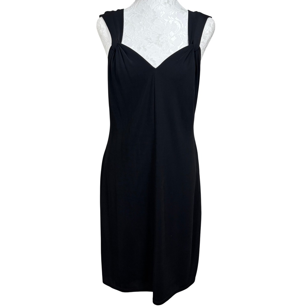 David Meister Black Sleeveless Sweetheart Midi Cocktail Sheath Dress Womens 12